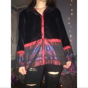 Black Velvet Jacket with Red Embroidery